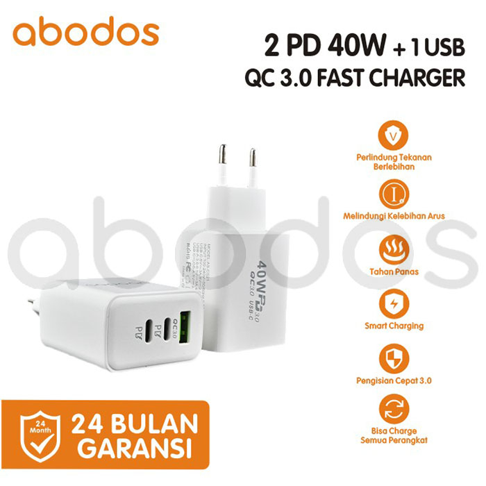 Abodos 2 PD 40W + 1 USB QC 3.0 FAST CHARGER