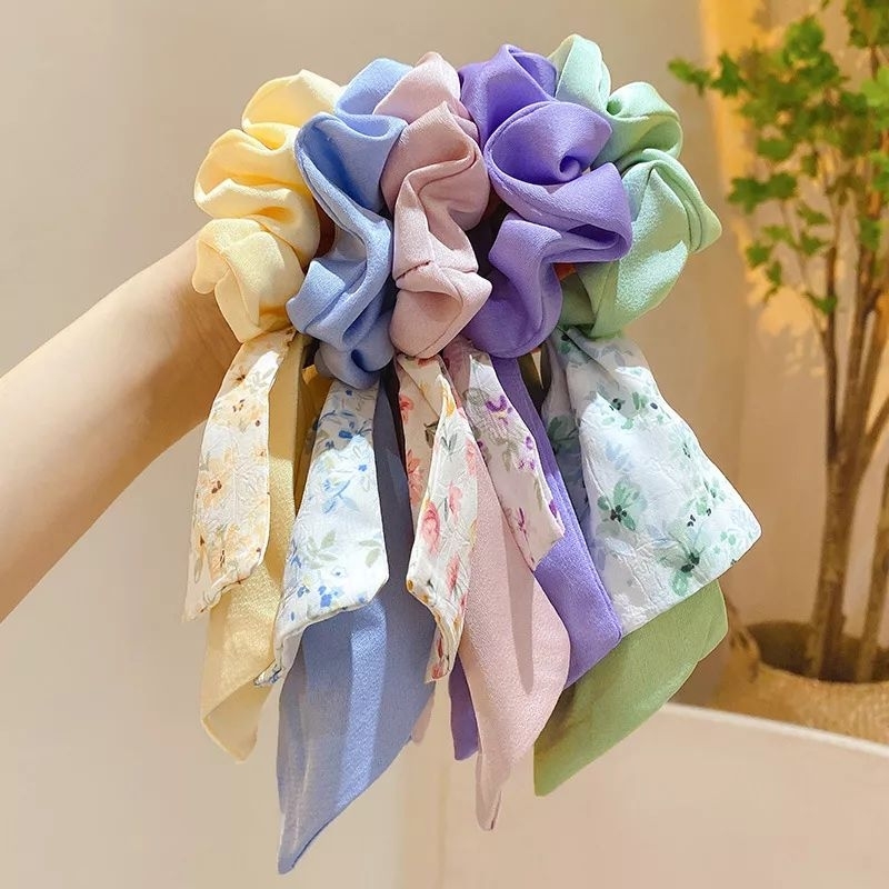 spring scrunchie / ikat rambut pita kain satin korea / scrunchie kunciran rambut anak