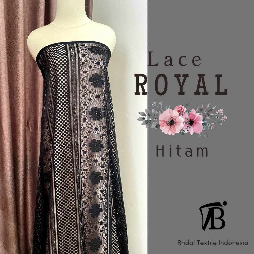 Bahan Kain Brokat Brukat Lace Royal Vintage Warna Hitam