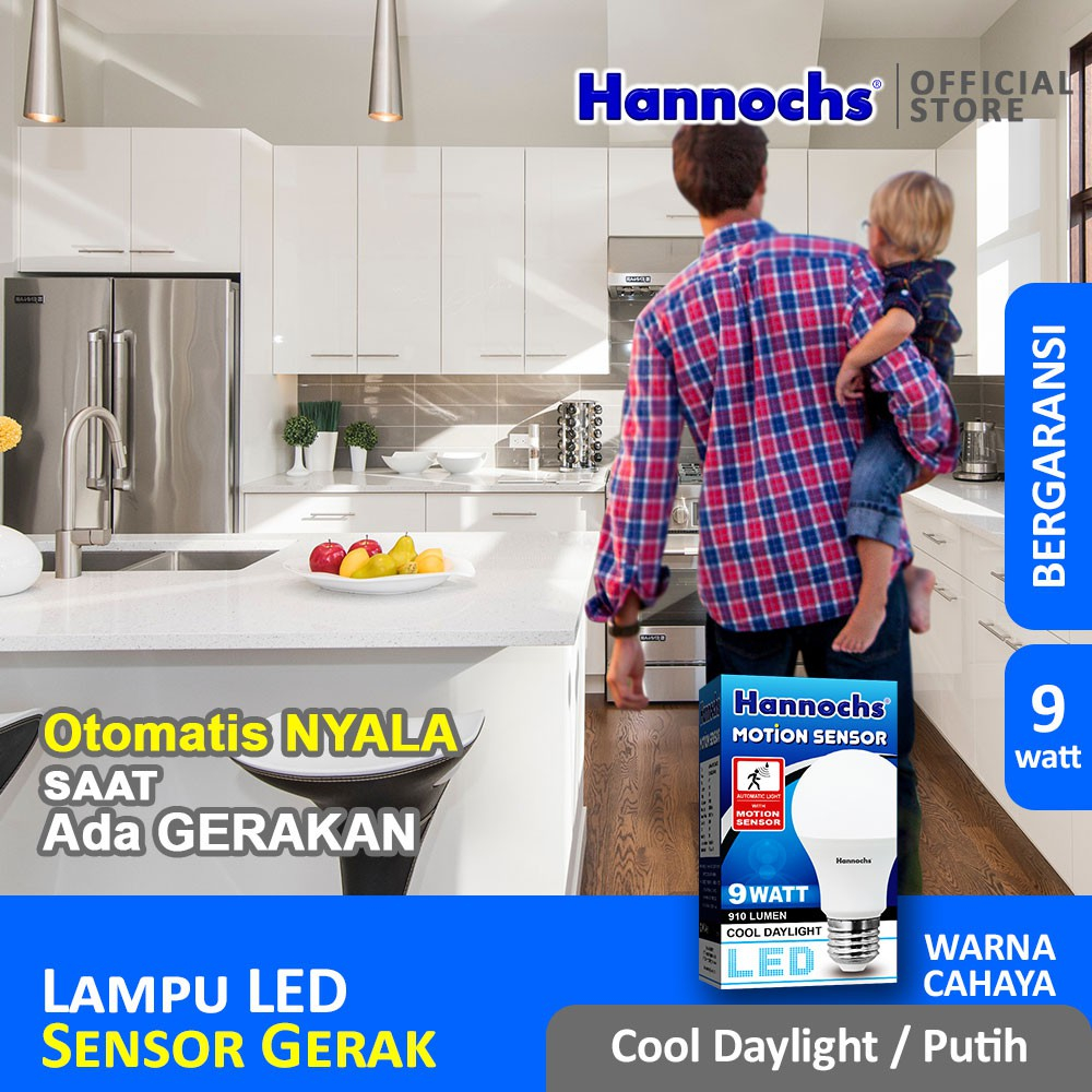 (JB99) Hannochs Lampu Led Motion Sensor 9 watt cahaya Putih