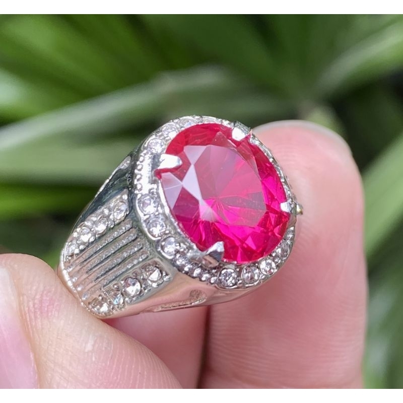Cincin Batu Akik Permata Merah Siam Rose Top Kristal