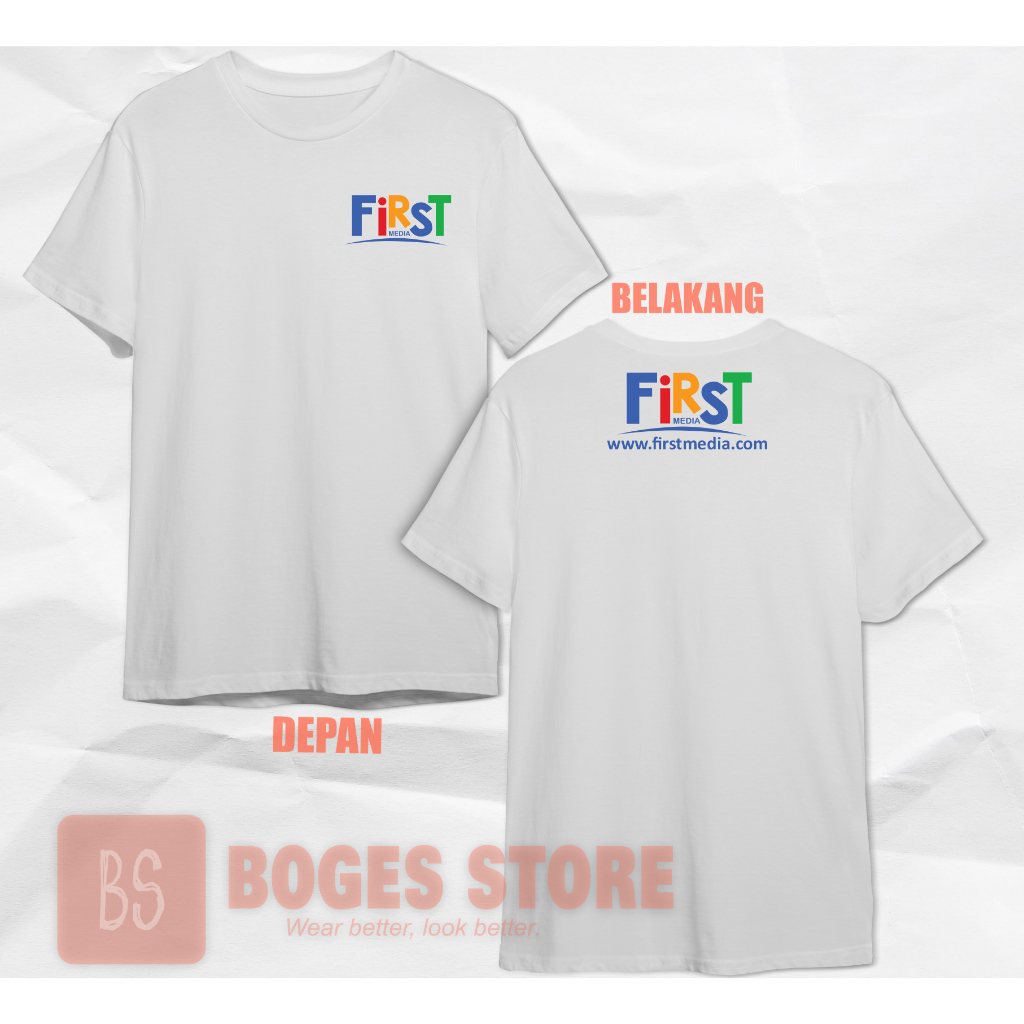 BOGES STORE - Kaos Perusahaan Internet Firstmedia Unisex Bahan Cotton Combed 30s Ready Size Jumbo