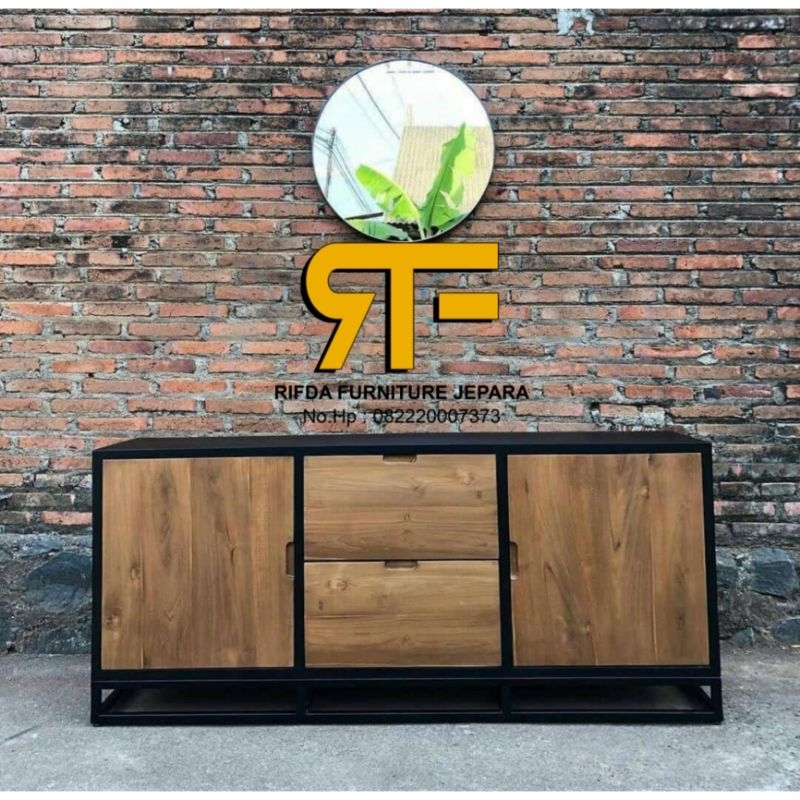 bufet cabinet minimalis jati industrial besi (meja tv,cabinet jati,drawer jati )