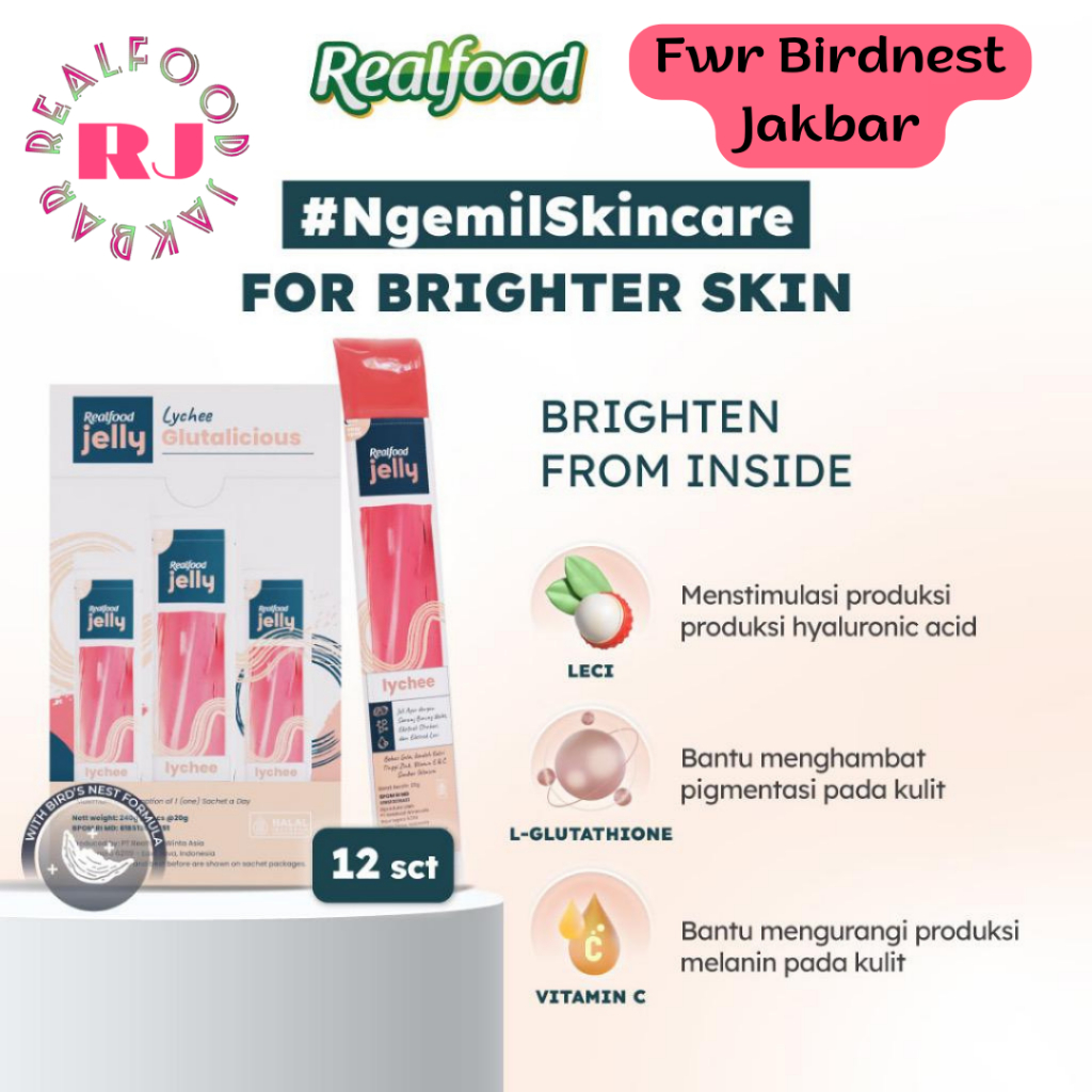 

Realfood Jelly Lychee Glutabright Formulasi Sarang Burung Walet 12 pcs
