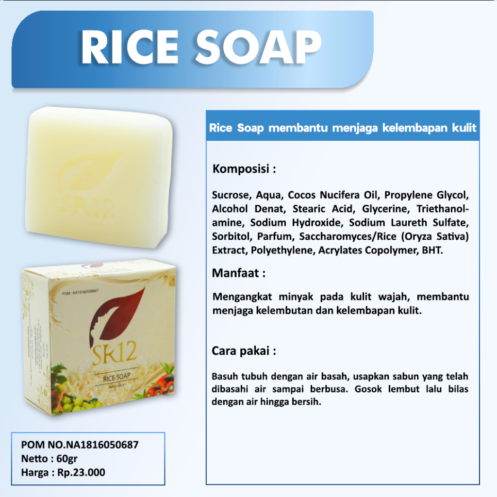 Rice Soap SR12 - Sabun Cuci Muka Pria &amp; Wanita Berjerawat Pembersih Wajah Mengangkat Minyak Pada Kulit Sabun Untuk Kulit Berminyak Sensitif Berjerawat