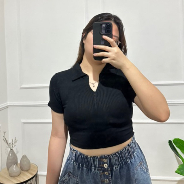 (SMALL SIZE) POLO CROP KNIT ZIPPER JEPANG