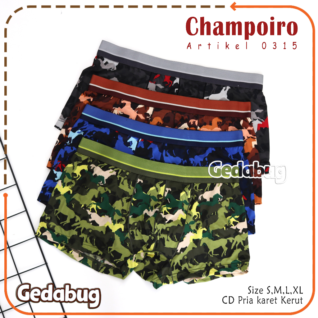 [ 3pc ] Boxer Pria Champiro X-cited C 0315 Motif Army | Celana Dalam Pria Dewasa Boxer Box Putih | Gedabug