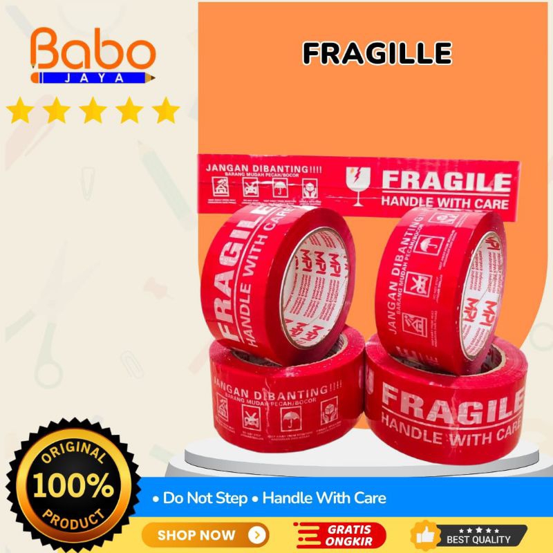 

BABO JAYA Lakban Fragile 48MM . Lakban Perekat Paketan Agar Lebih Aman .