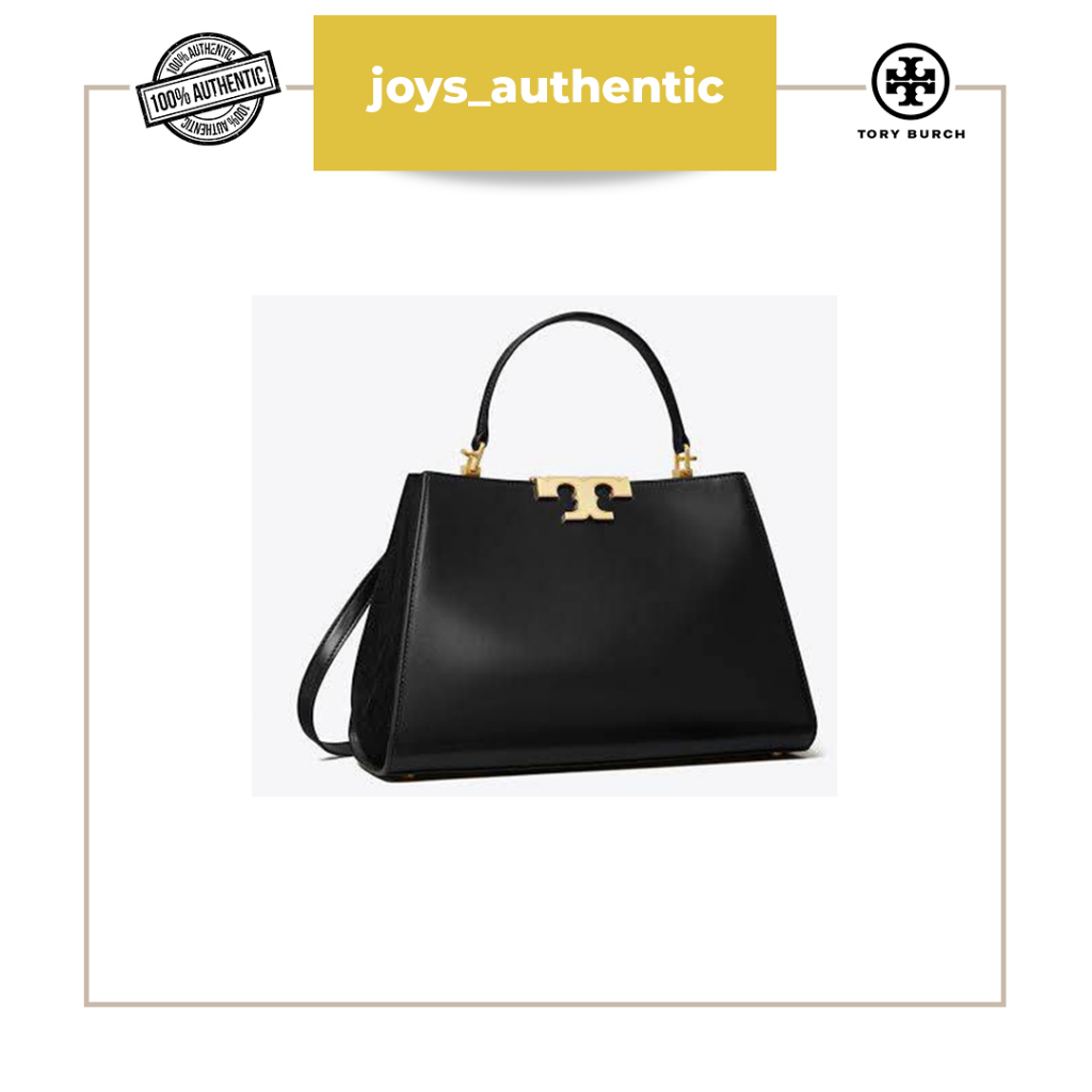 Tas wanita TORY BURCH Eleanor Spazzolato Satchel Bag in Hitam Black with Brass Hardware woman bag au