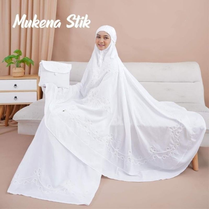 Mukena Dewasa Putih Bordir Stik Rayon Premium Jumbo