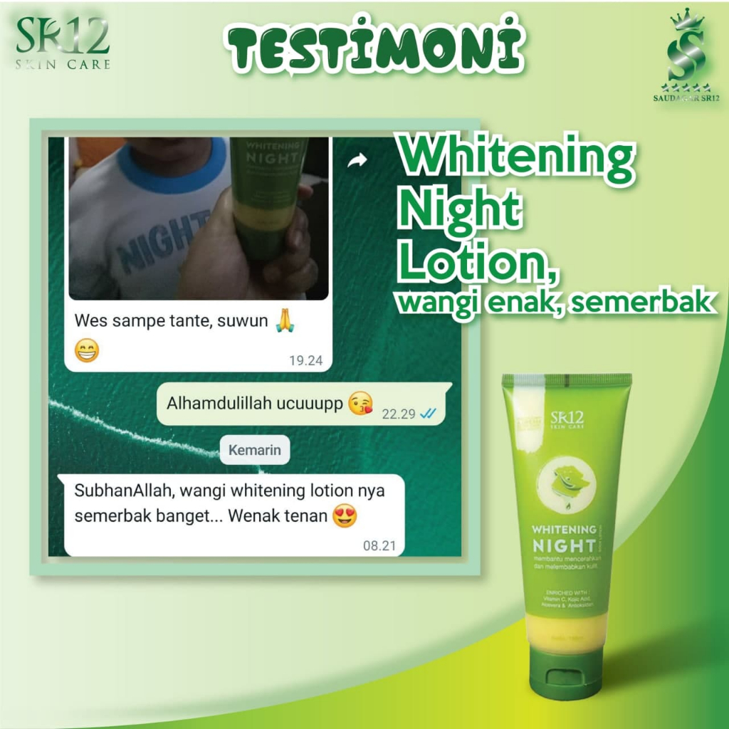 BODY LOTION MALAM !!!  WHITENING NIGHT BODY LOTION SR12 / MENCERAHKAN KULIT / MENUTRISI KULIT / LOTION PEMUTIH KULIT / Lotion tubuh original / premium / berkualitas / termurah / terlaris / bagus / bpom / saudagarsr12