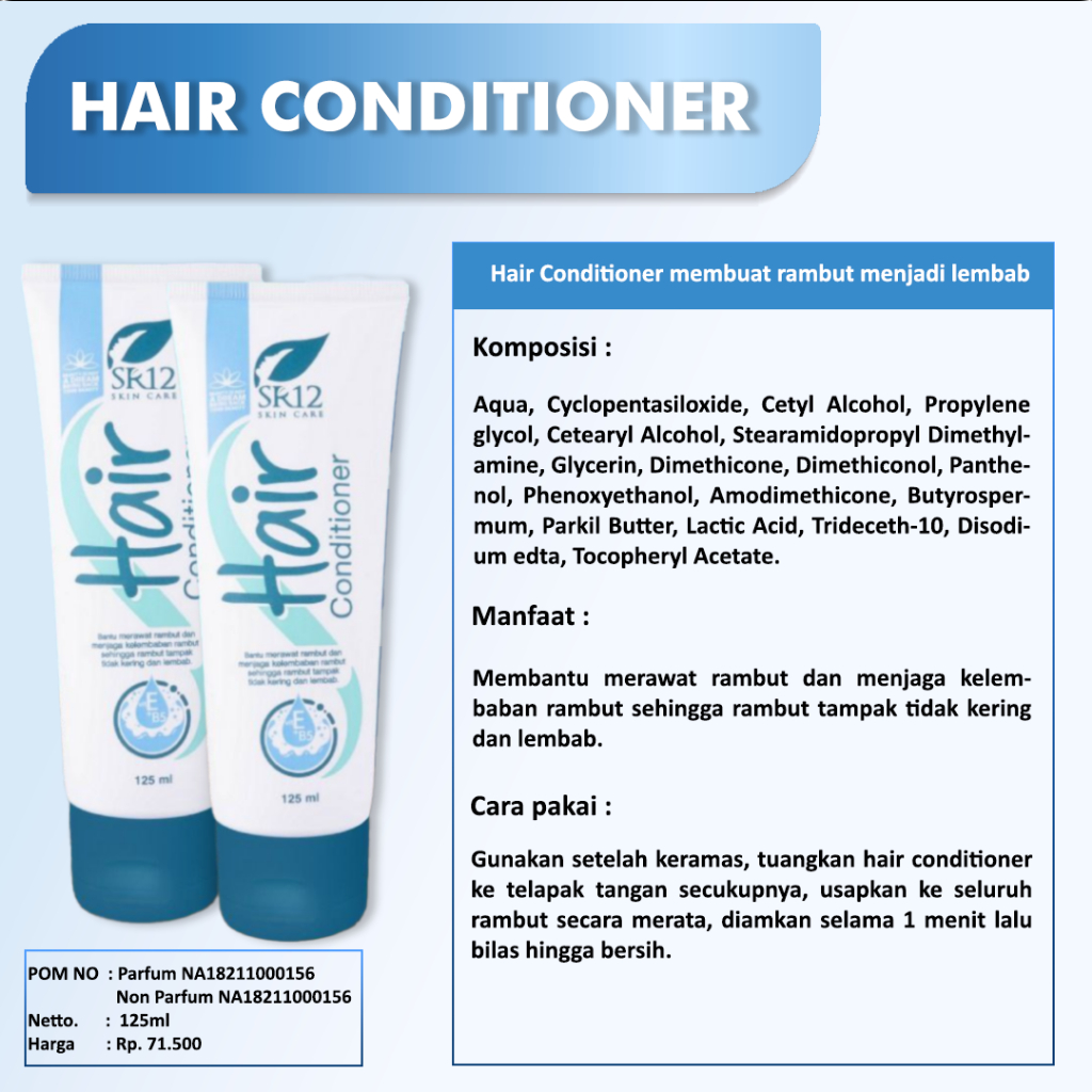 Hair Conditioner SR12 Pelembut rambut Vitamin E Pelembab rambut Menjaga kekuatan rambut Menghilangkan ketombe Original BPOM kondisioner rambut Termurah Mengatasi kerusakan rambut Mengurangi kerontokan Terlaris Cod Hair Coinditioner125ml