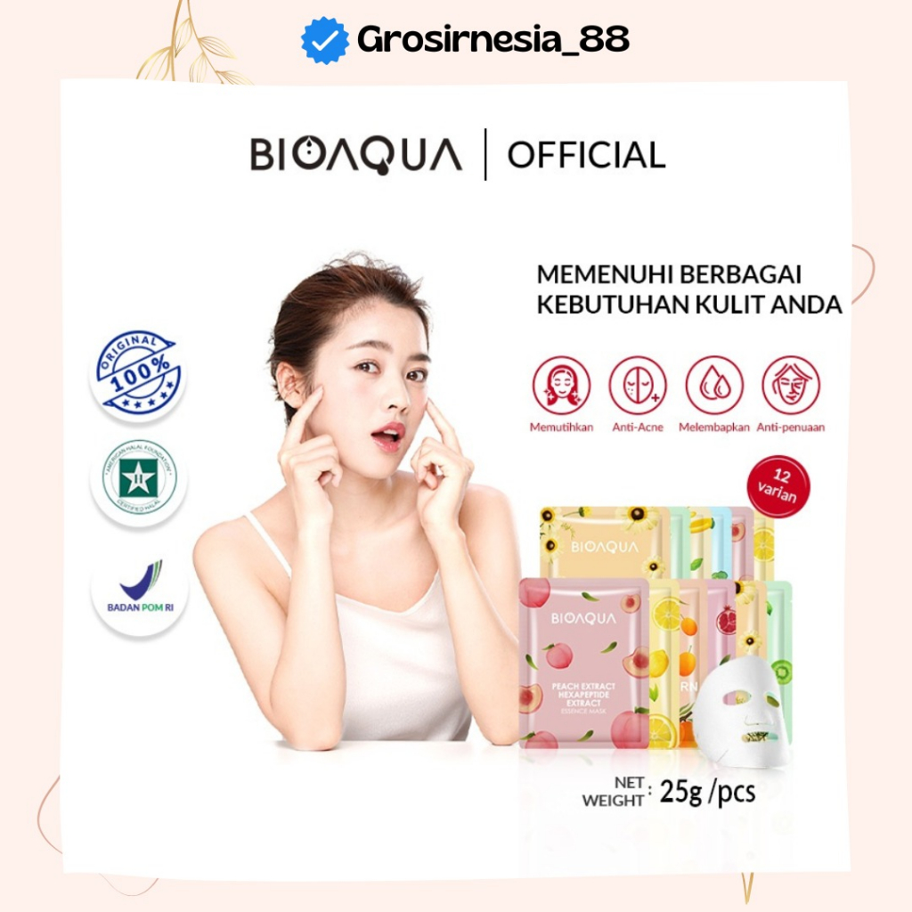 ❤️𝗚𝗿𝗼𝘀𝗶𝗿𝗻𝗲𝘀𝗶𝗮❤️ BIOAQUA SHEET MASK BRIGHTENING HYDRATING SKIN ESSENCE MASKER WAJAH MENCERAHKAN SERUM