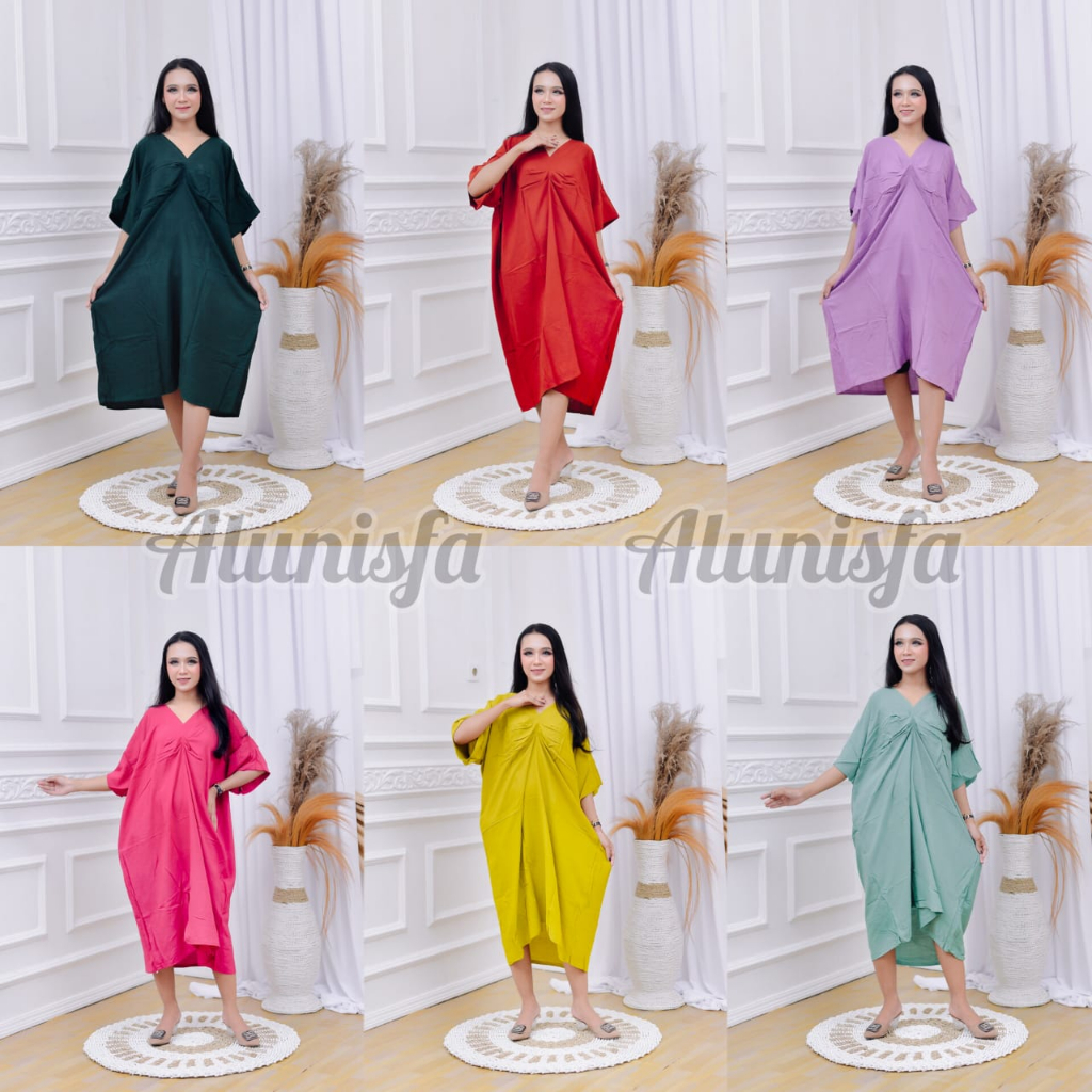 Kaftan Maya V Neck Rayon Dress Kekinian Bigsize