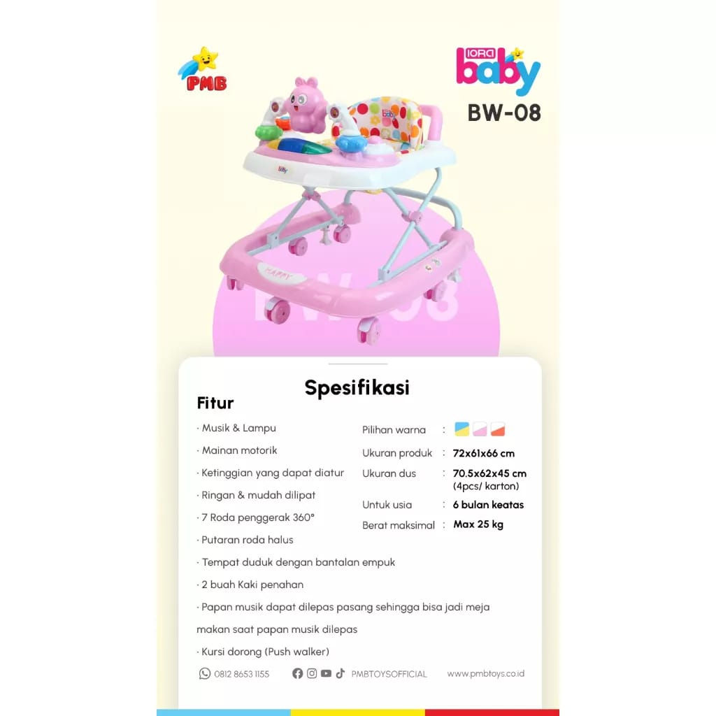 Baby Walker IORA PMB BW-01 Musik &amp; Lampu Alat Belajar Jalan Bayi mainan anak