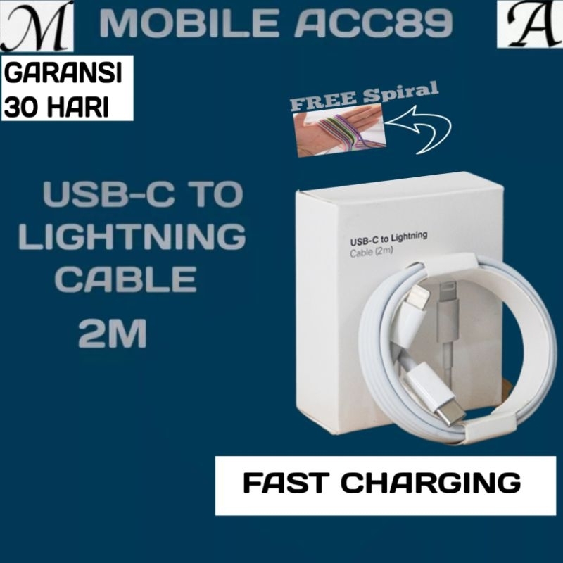 Kabel Lightning Fast charging 2 Meter / 1M USB-C TO LIGHTNING CABLE Data IP XR , XS ,XSMAX 11 , 12 , 13 ,14 pro max Charger Iph, Casan, Type C to Lightning Original