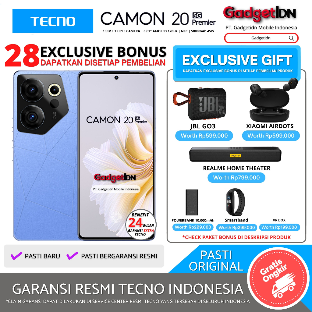 TECNO CAMON 20 Premier 5G NFC 16/512GB ( 8GB + 8GB EXTENDED RAM ) GARANSI RESMI TECNO