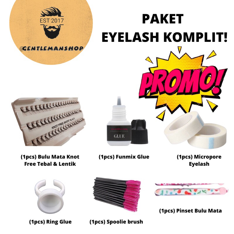 Paket Eyelash Extention Bulu Mata Extra Lentik Premium 6 in 1 - Lem Eyelash, Bulu Mata Knot Free, Pinset Bulu Mata, eyelash glue