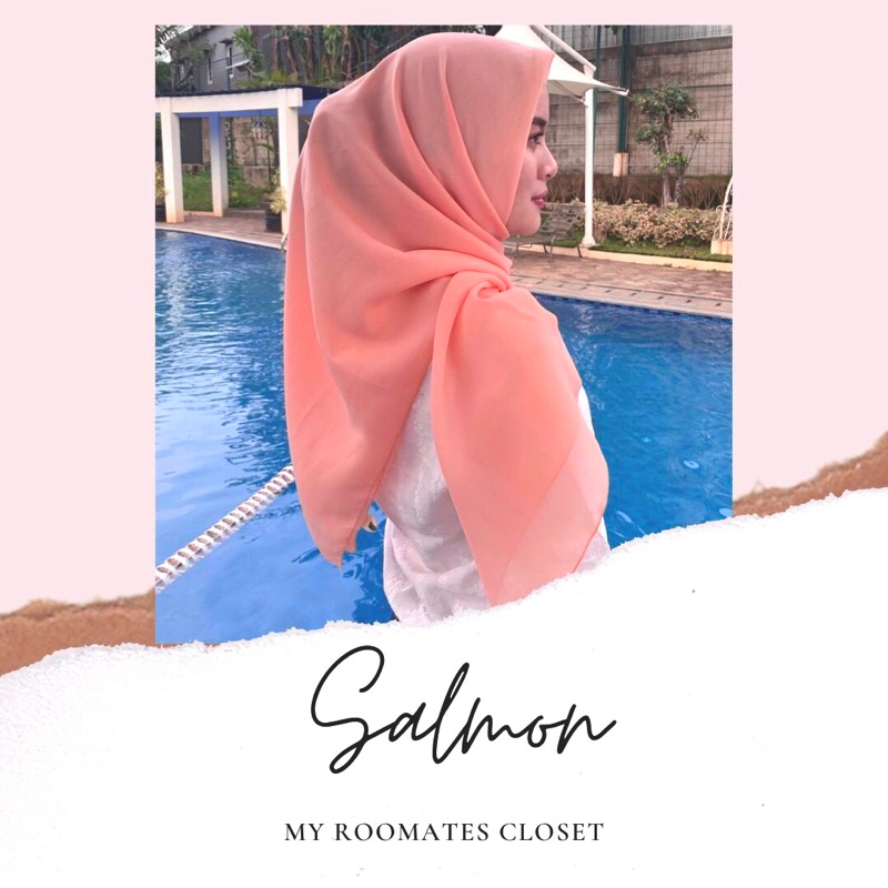 Kerudung hijab Premium Segi Empat Pollycotton Salmon / Salem