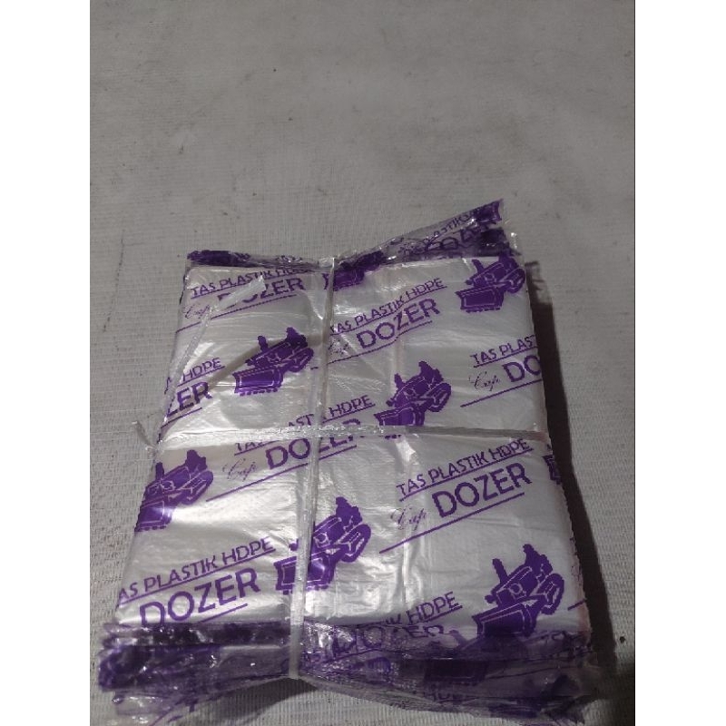 Kantong plastik bening Dozer ungu ukuran 15