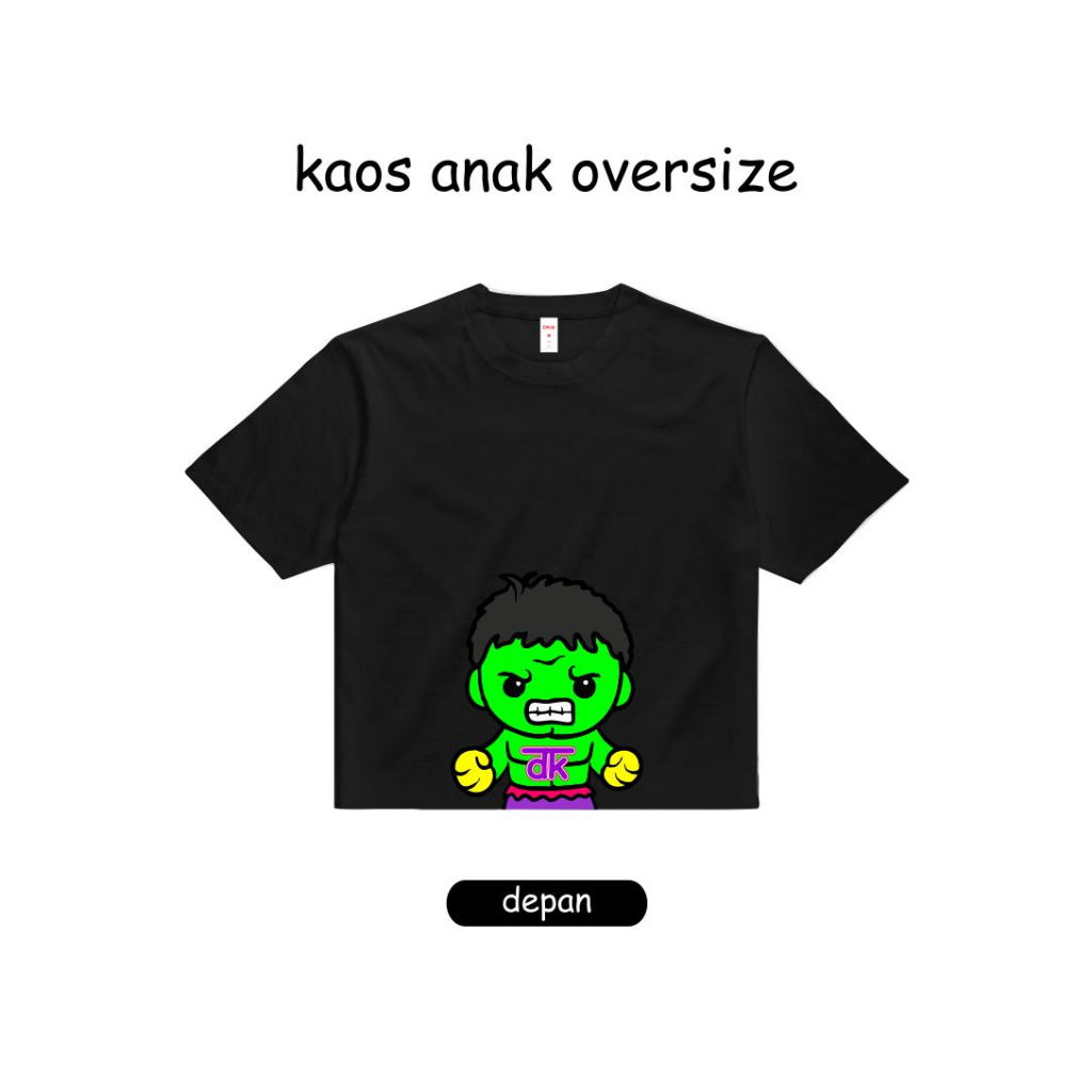 Dikids OVERSIZED - Baju Anak Umur 2-12 tahun Unisex - Hulk - Kaos Anak Laki laki Perempuan Termurah