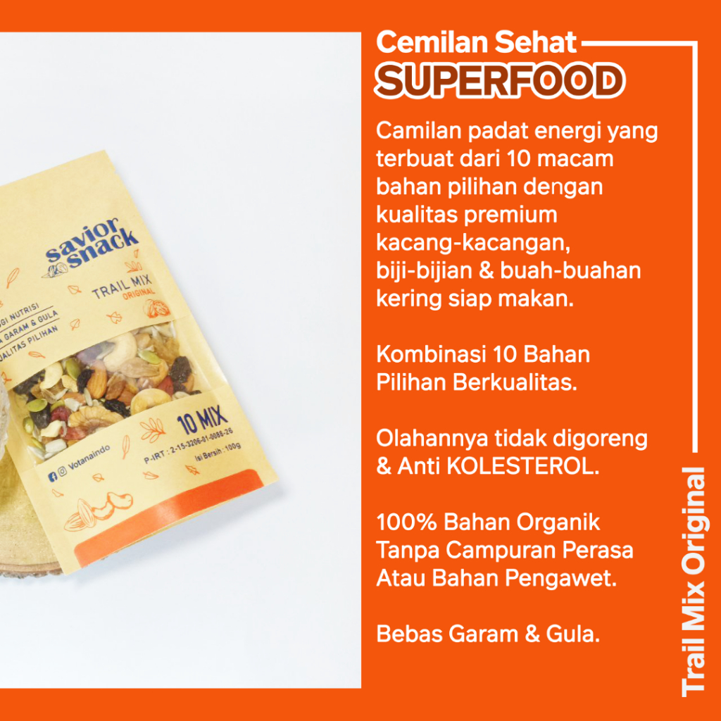 MAKANAN UNTUK PENDERITA DIABETES - CEMILAN SEHAT ORGANIC BEBAS GARAM DAN GULA, TANPA BAHAN PENGAWET - TRAIL MIX - SAVIOR SNACK - MIX NUTS FRUIT DRIED