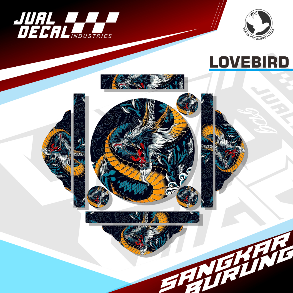 Nobira98 Stiker Sangkar Burung Lovebird Naga Dragon Decal Tebok Love Bird Custom Variasi