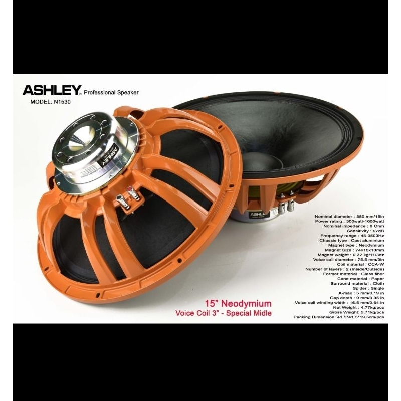 SPEAKER KOMPONEN ASHLEY N1530 15 INCH NEODYMIUM N 1530 ORIGINAL