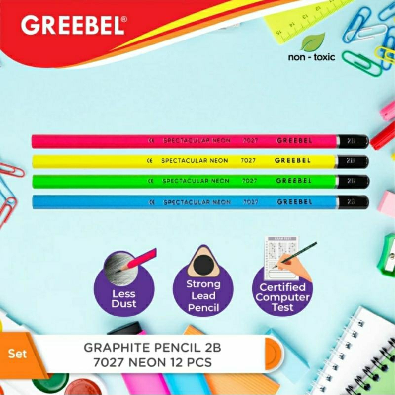 Pensil 2B Greebel Neon 1pack 12pcs