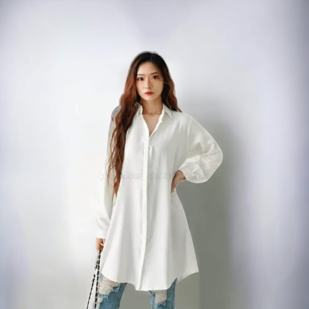 Long Tunik Kemeja/Kemeja Wanita Tangan Panjang/Tunik Kemeja Wanita Kekinian/Baju Tunik Wanita/Kemeja