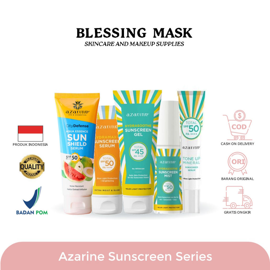 	 Azarine Hydrasoothe Sunscreen Gel SPF45 PA++++ 50mL | Sunscreen Mist SPF 50 PA++++ | Hydramax-C Suncreen Serum SPF 50 | Azarine Sun Screen Tabir Surya Cream	