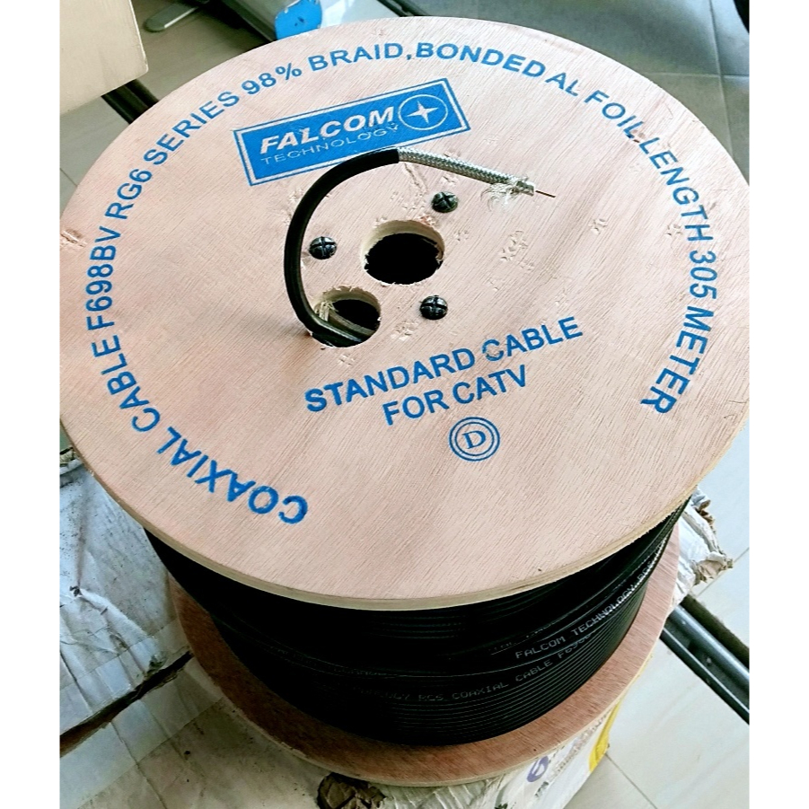 Kabel Coaxial RG-6U FALCOM F698BV Hitam 1 Meter