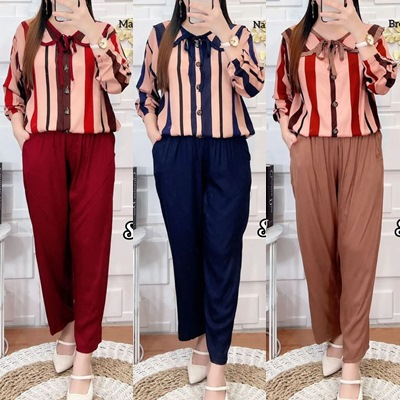 SYABIL SETELAN / 30.9 / BAHAN KATUN RAYON BANGKOK / LD 114 CM / ONESET WANITA ALLSIZE JUMBO / FIT TO XXL / BELLWIS