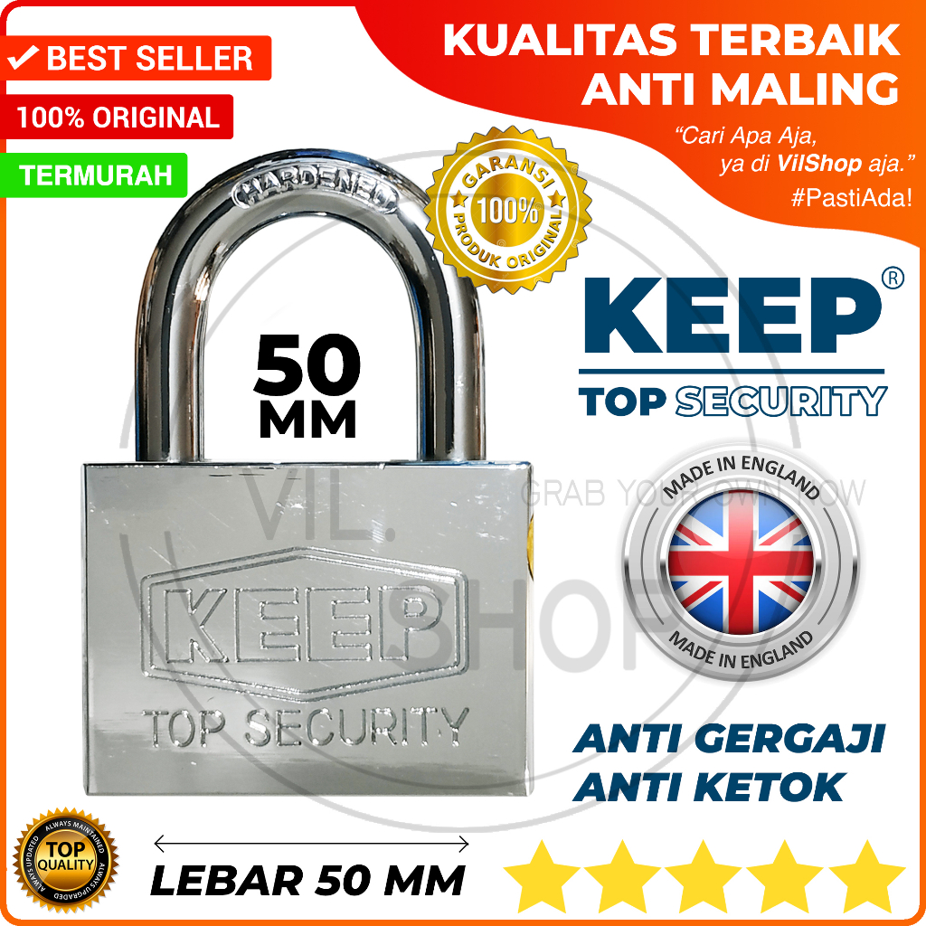 GEMBOK KEEP ENGLAND 50 MM TAHAN CUACA ANTI GERGAJI KETOK MALING OUTDOOR EXTERIOR INDOOR INTERIOR BAG