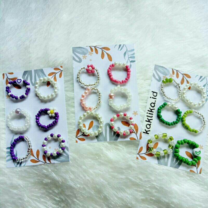 Korean Ring Beads Set isi 6 pcs Cincin manik manik Mute 3mm dan 4mm