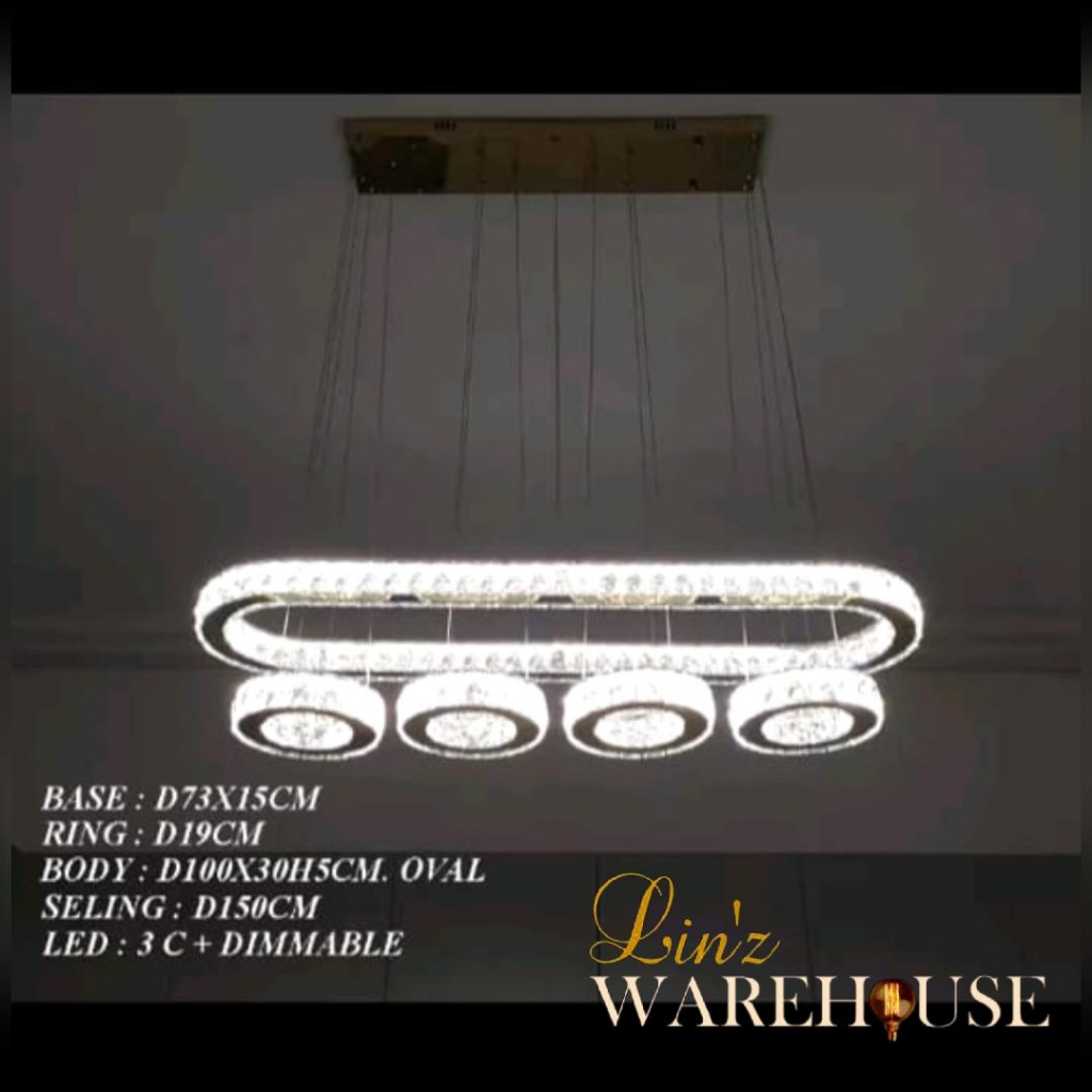 Lampu gantung MODERN CRYSTAL 4 RING LED REMOTE pendant light