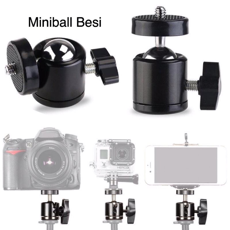 Mini Ball Head Screw 1/4 Clamp Holder U Gopro Bracket Universal Jepitan untuk Tripod Kamera Ringligth 360
