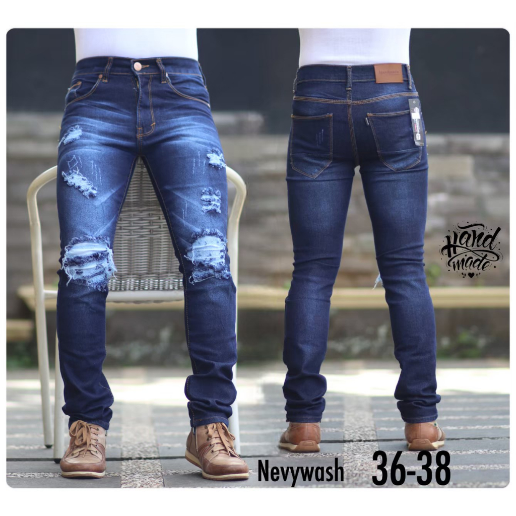Celana Panjang Pria Sobek Bikers Stretch Big SIze/Celana Jeans Pria Terbaru Celana Jeans Bikers ukur
