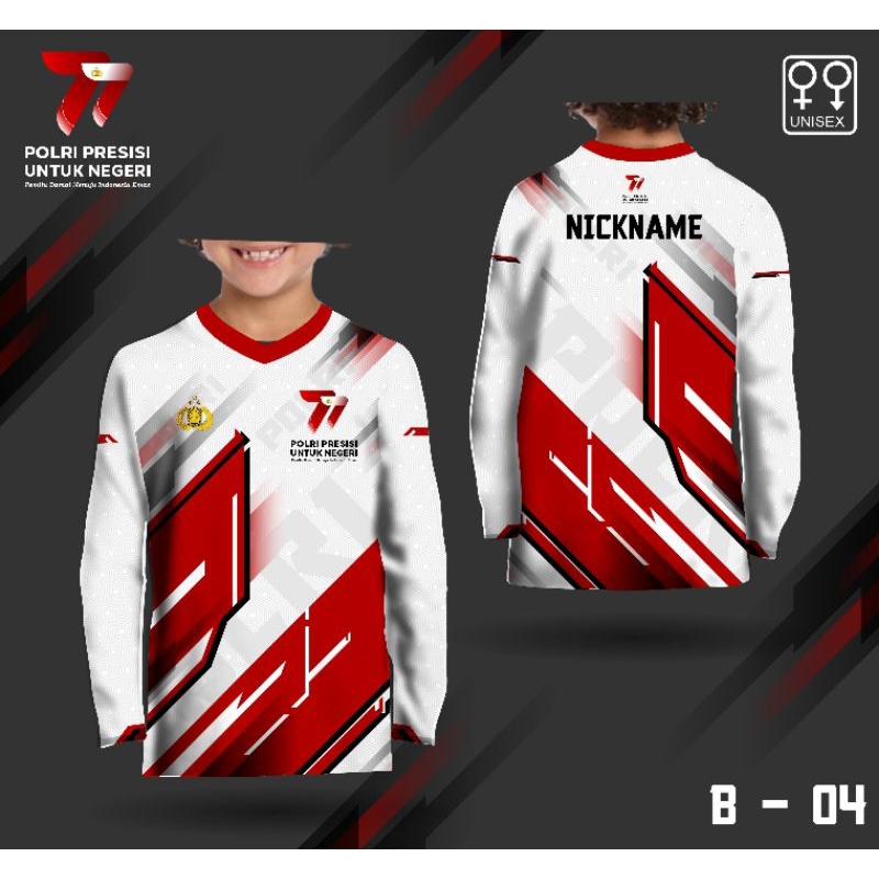 Jersey HUT POLRI KE 77 baju kaos anak lengan panjang dirgahayu BAYANGKARA ke77