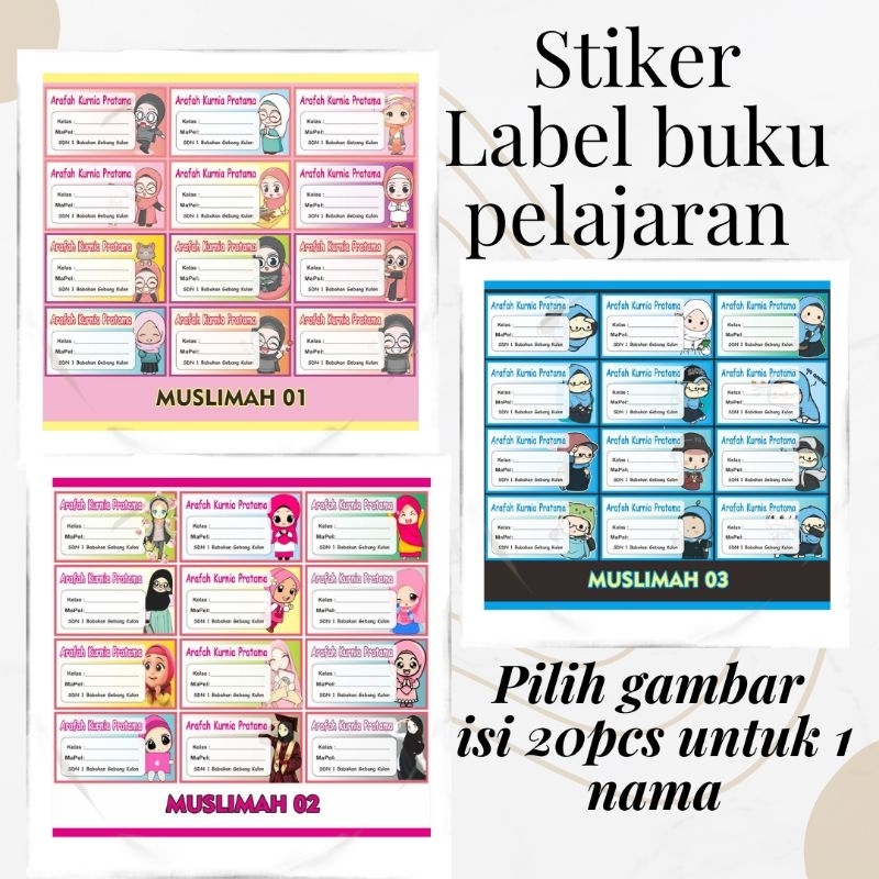 isi 20pcs/Stiker Mapel/Stiker anak muslim/stiker buku/stiker pelajaran/Label Buku Karakter Muslim/