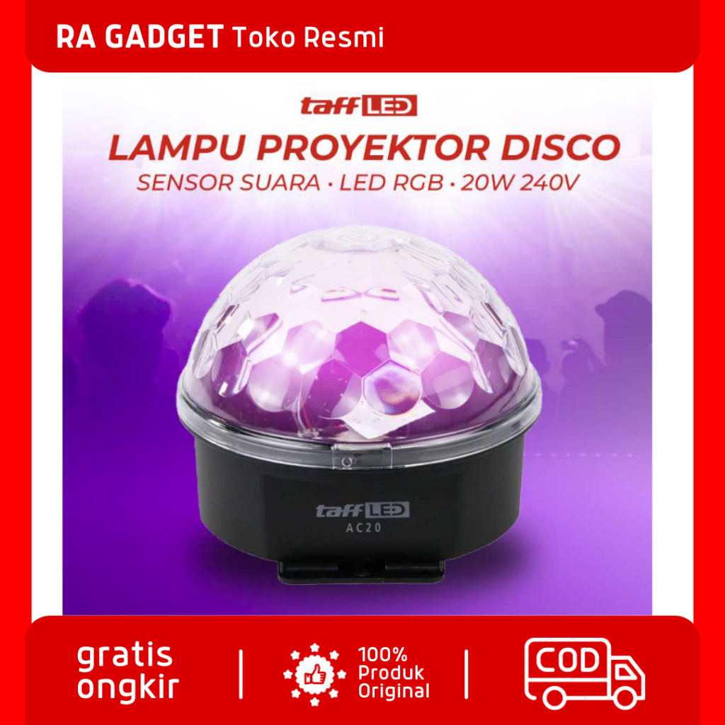 Lampu Proyektor Disco Sensor Suara LED RGB 20W 240V / Lampu Disko Proyektor Bergerak Warna Warni Mut