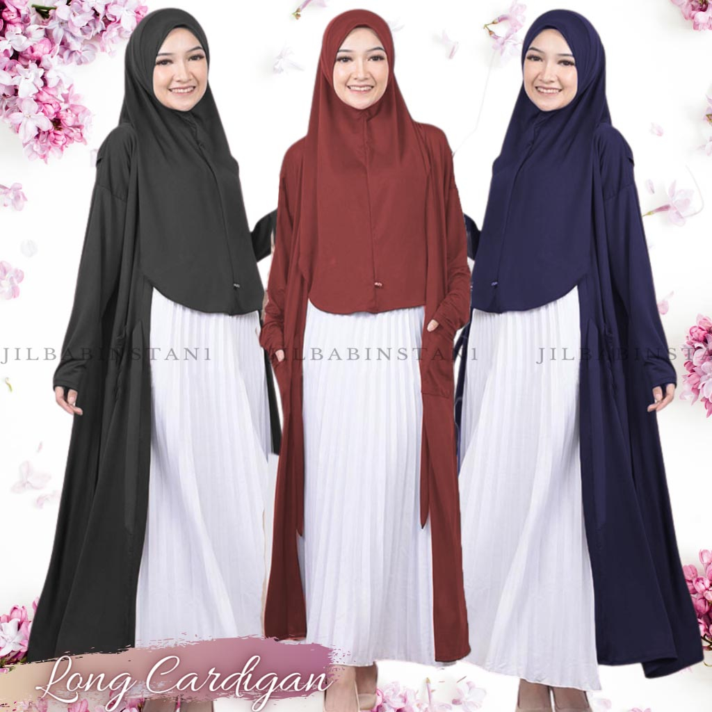 Hijab Muslimah Long Cardigan 2 in 1Jilbab Lengan Instan Langsung Slup Syari