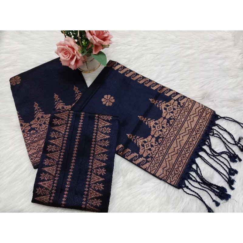 songket silungkang set couple navy tembaga