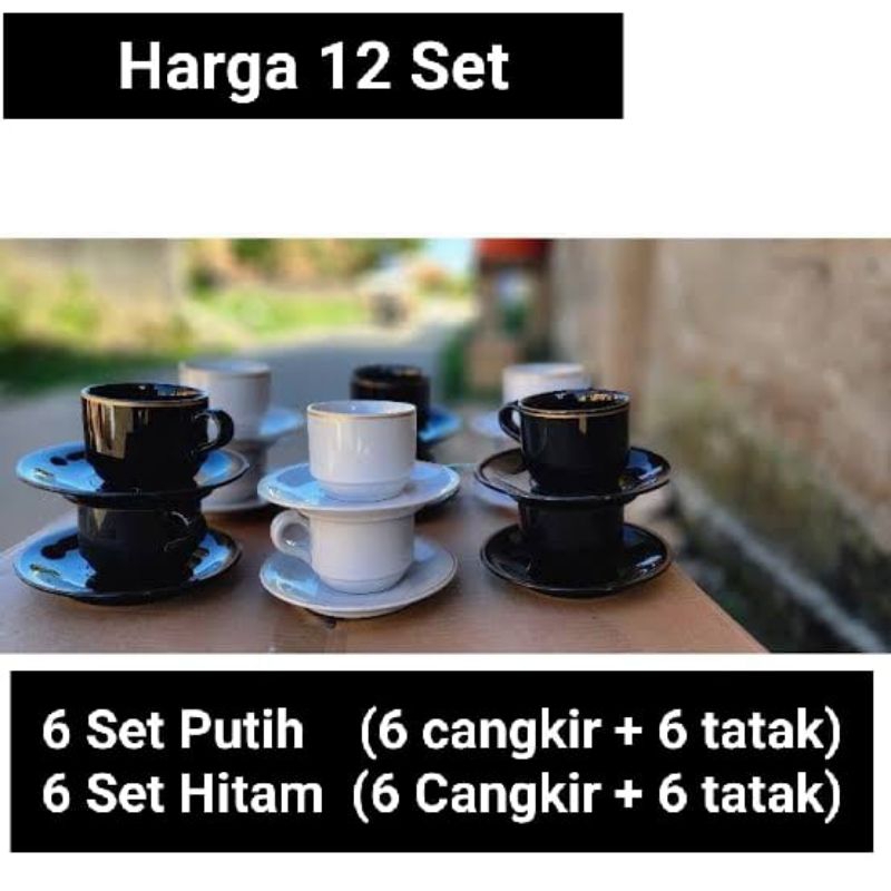 gelas kopi cangkir kopi cangkir teh keramik (Harga 12 Set 6 Set Warna Putih dan 6 Set Warna Hitam)