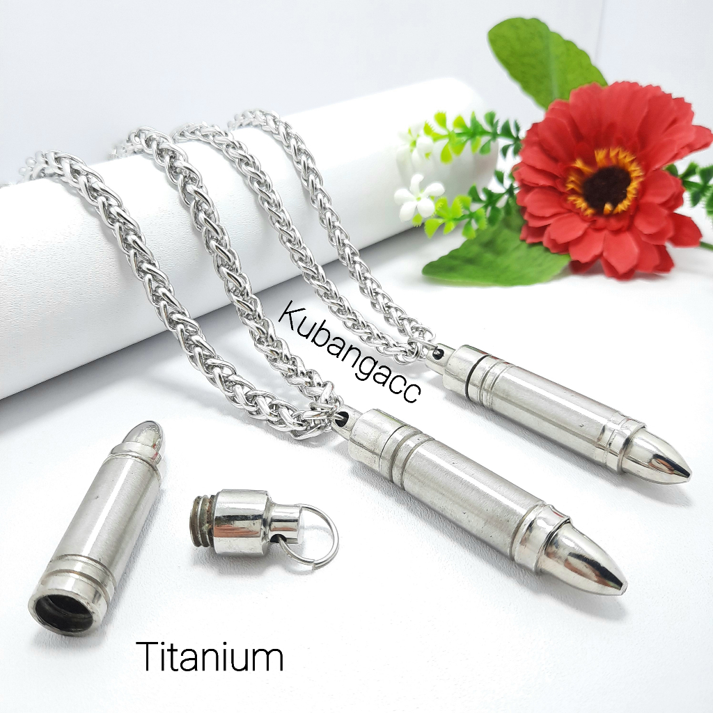 Kubangacc Rantai Kalung Pria Model Kelabang Liontin Peluru Drat Besar Kalung Cowok Pelor Buka Tutup