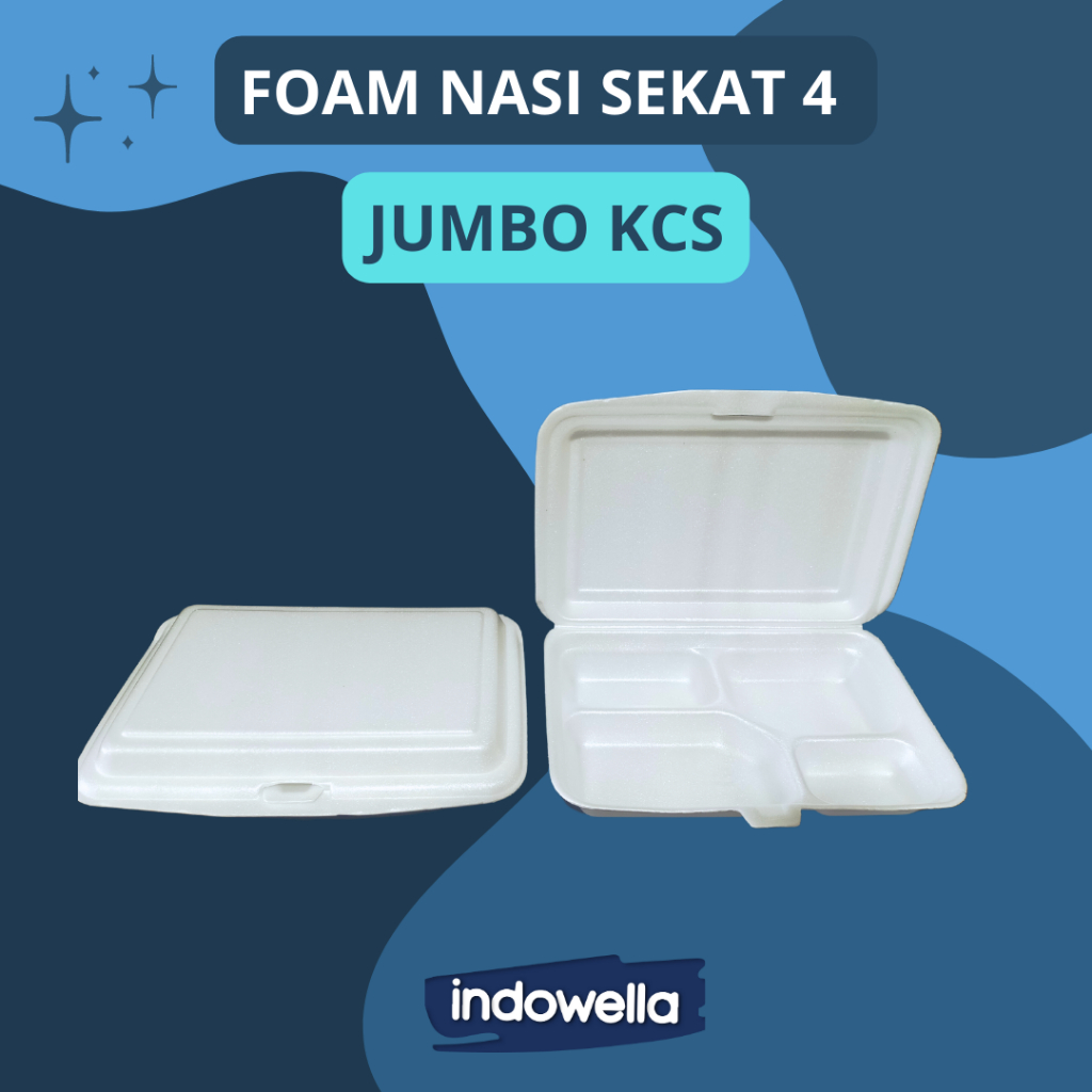 Sterofom kotak makan nasi sekat 4 / Box gabus nasi sekat 4 KCS JUMBO 50Pcs