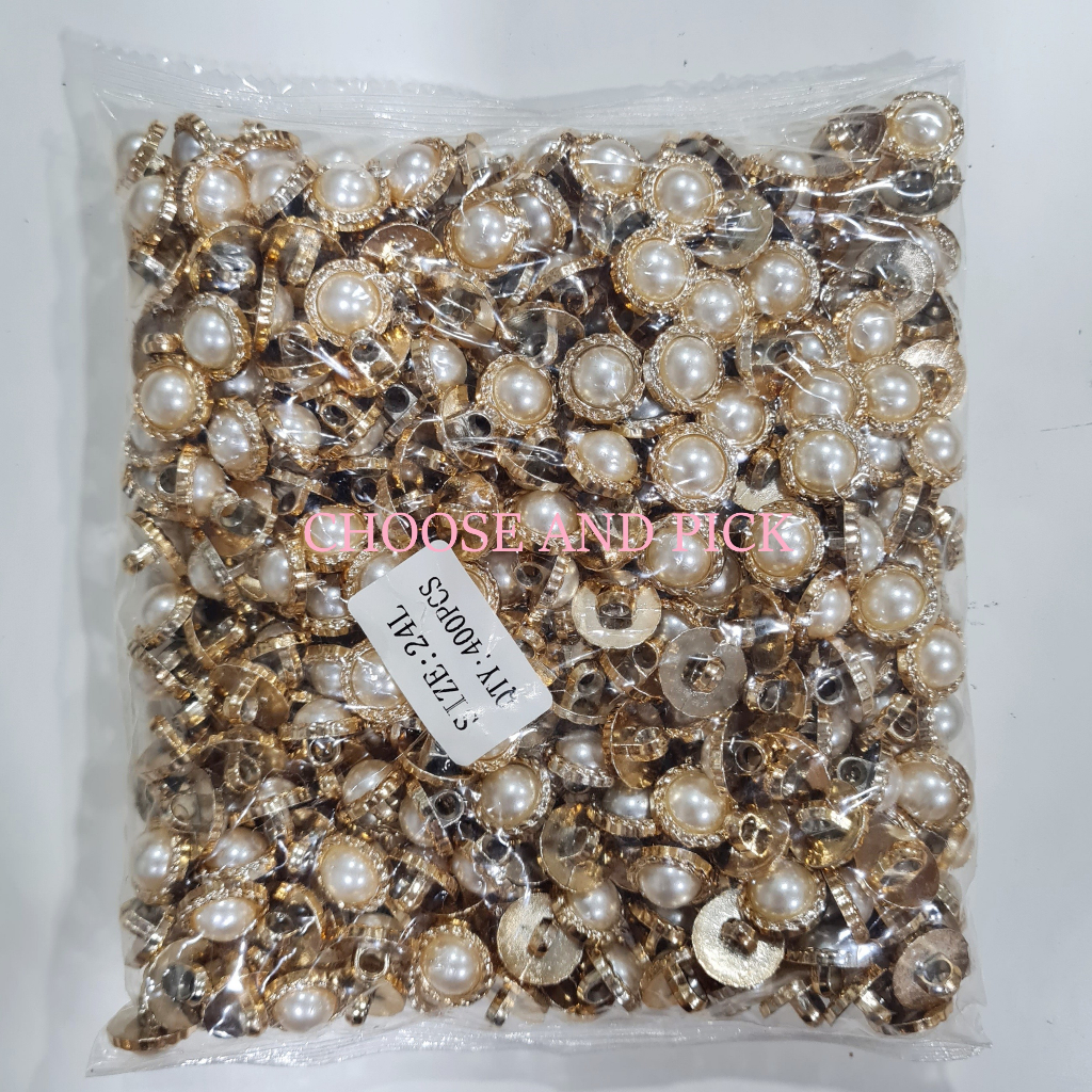 Kancing Baju Motif Mutiara Bunga Warna Emas / Kancing Gamis Import Motif Mutiara Bunga ukuran 18L 20