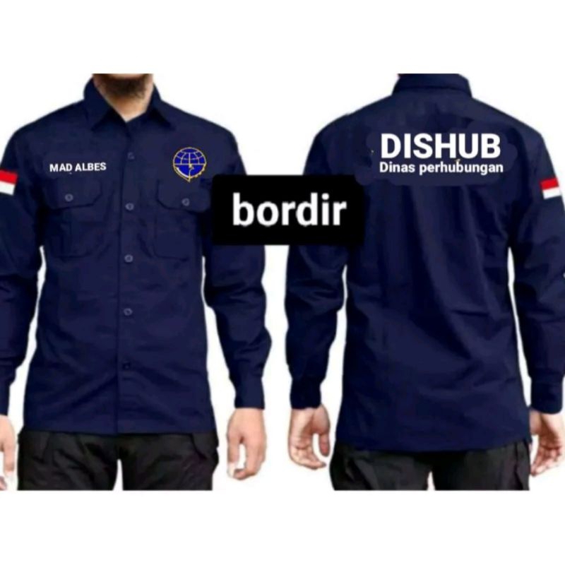 kemeja dishub bordir / seragam dishub lengan panjang / kemeja dishub ful bordir