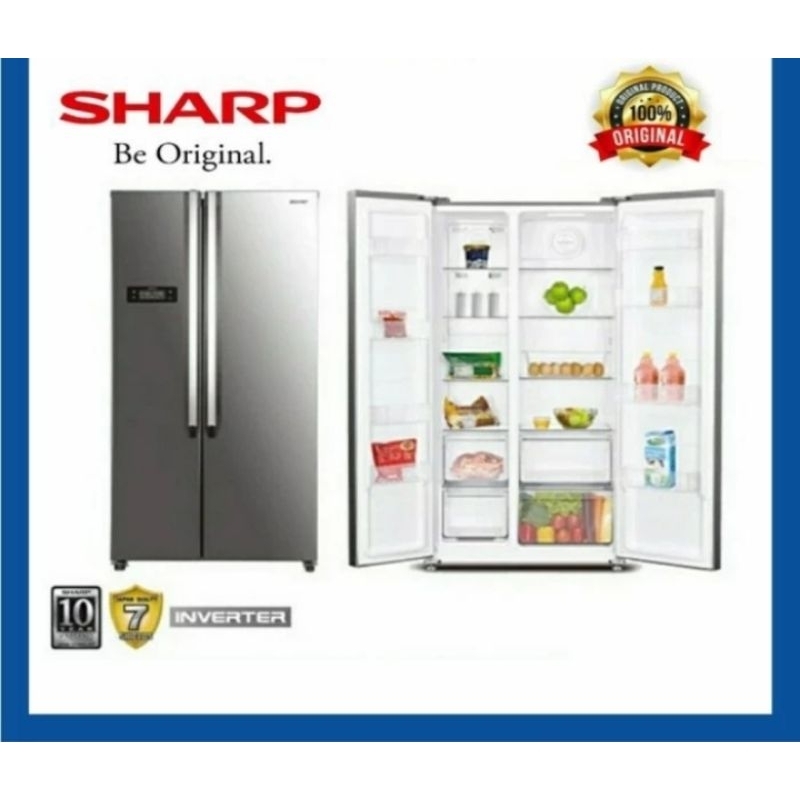 (Khusus Wilayah Kota Palembang) KULKAS SIDE BY SIDE SHARP 2 Pintu (524 LITER) SJ-IS60M-SL/Kulkas Sid