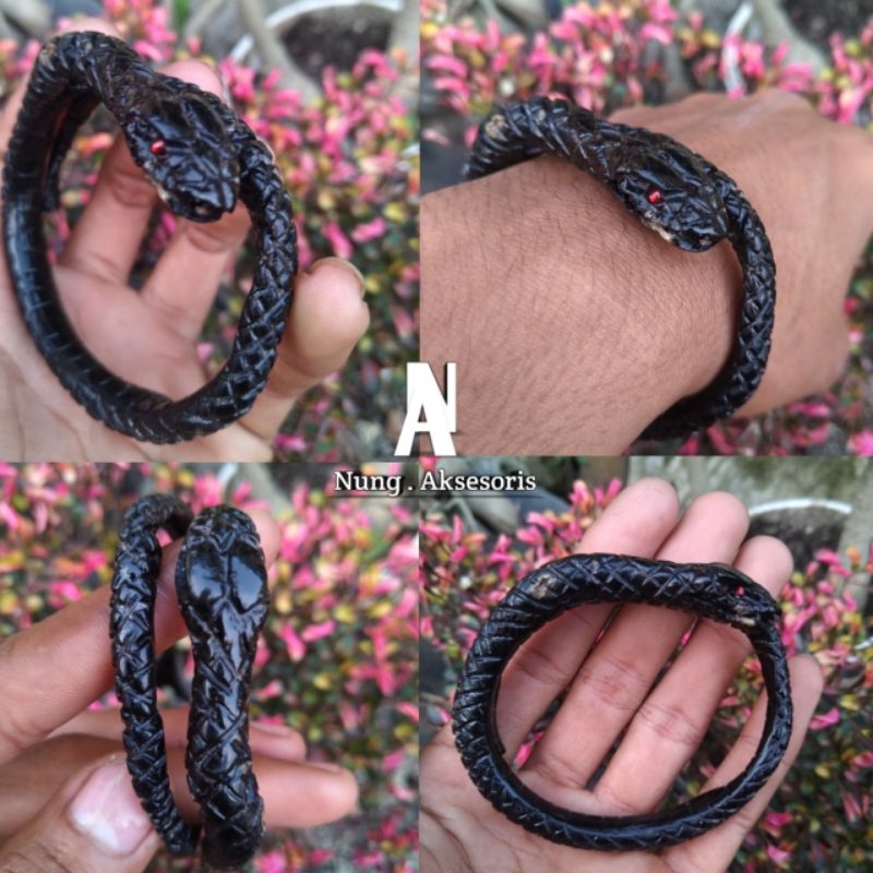 gelang akar bahar hitam original ukir ular full sisisk Natural